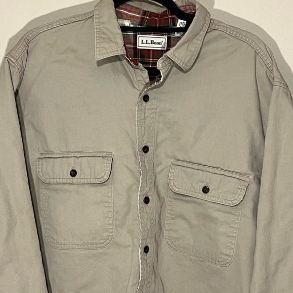 LL Bean Jacket Shacket Mens L Tan Flannel Line Hurricane Shirt Overshirt (E) - Picture 2 of 11